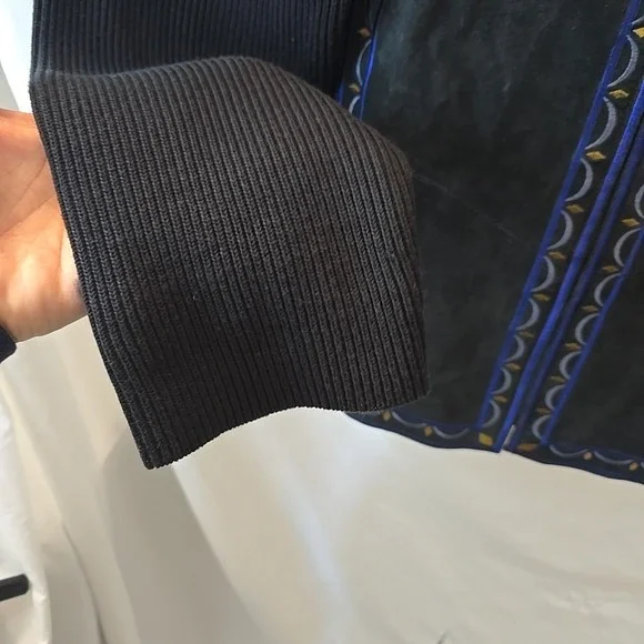 Vtg Bob Mackie Wearable Leather & Knit Jacket Embroidered Black Sz XL Statement! - Picture 6 of 16